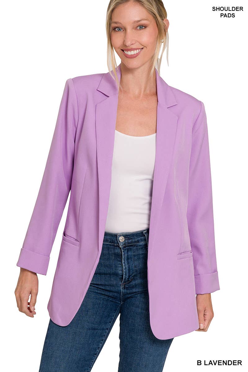 Lavender Woven Solid Classic Blazer