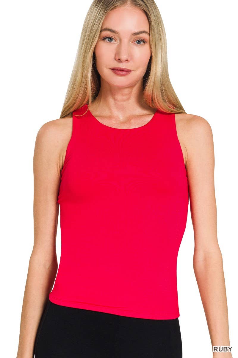 Premium Double Layered Round Neck Tank Top: RED