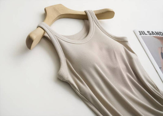 Rib Soft tank top w built in bra: Lt Taupe