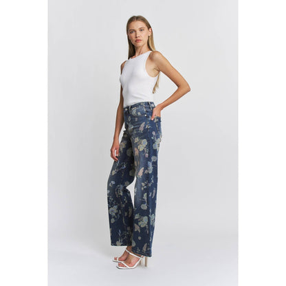 HIGH RISE WIDE LEG FLORAL DENIM