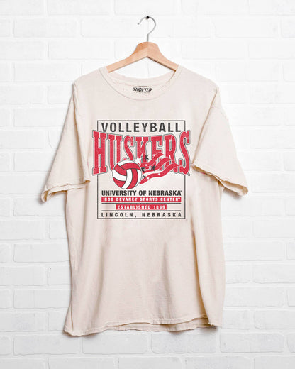 NE Huskers Volleyball Stars Off White Thrifted Tee