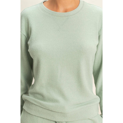 Brushed Crew Neck Long Sleeve Top: SAGE GREEN