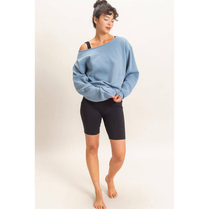 Off The Shoulder Sweatshirt: DUSTY BLUE