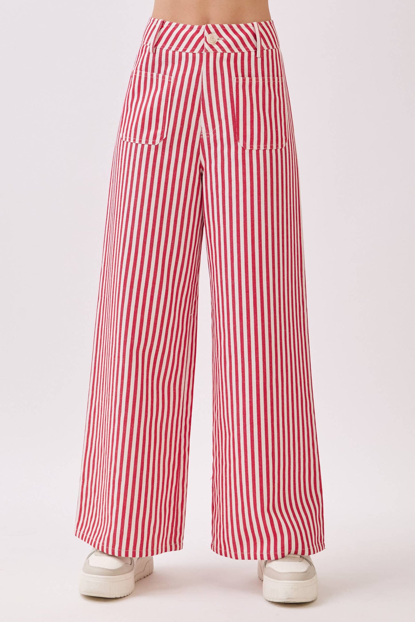 Lightweight Twill Stripe Wide Leg Pants (RED)