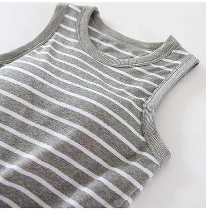 Stripe Tank w Shelf Bra: Grey/White