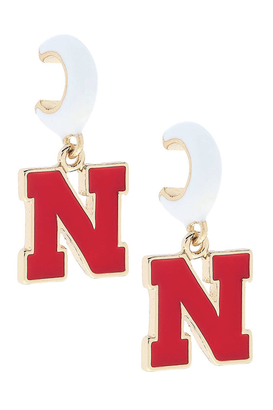 Nebraska Huskers Enamel Huggie Hoop Earrings in White
