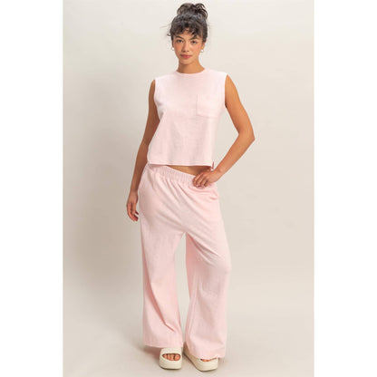 Sleeveless Cotton Top With Pocket: SOFT PINK