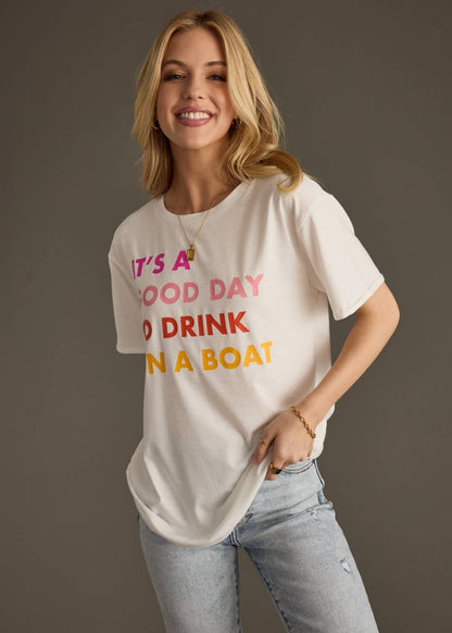 White Drink On A Boat Tee