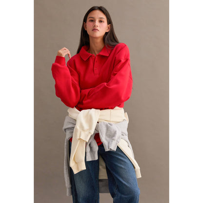 Oversized Polo Collared Pullover: RED