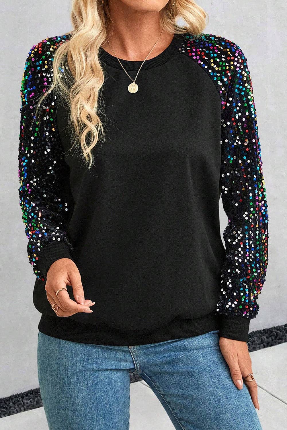 Sequin Sleeve Crewneck
