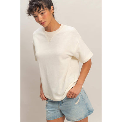 Crew Neck Short Sleeve Top: WHIP CREAM
