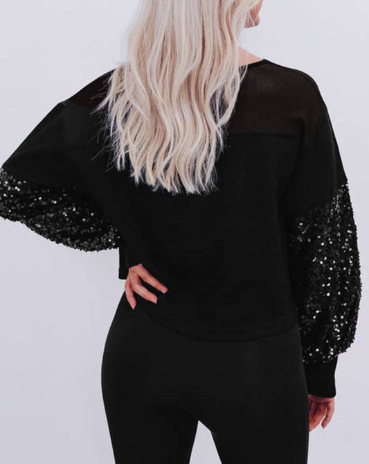 Sequin Lantern Sleeve Blouse
