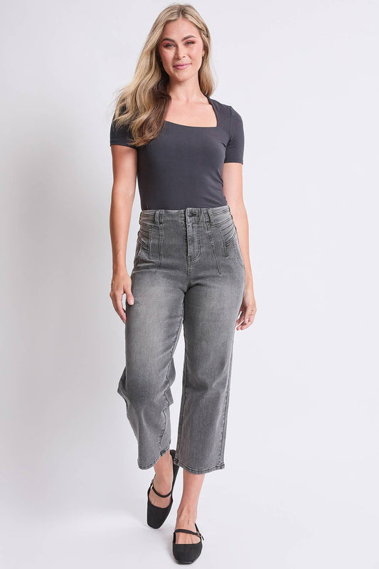 HR Crop Wide Leg Jeans-Grey