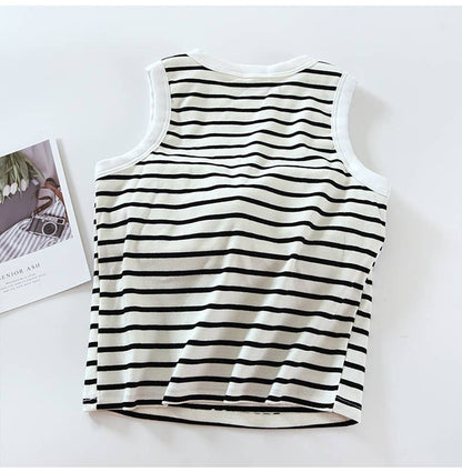 Stripe Tank w Shelf Bra: White/Black