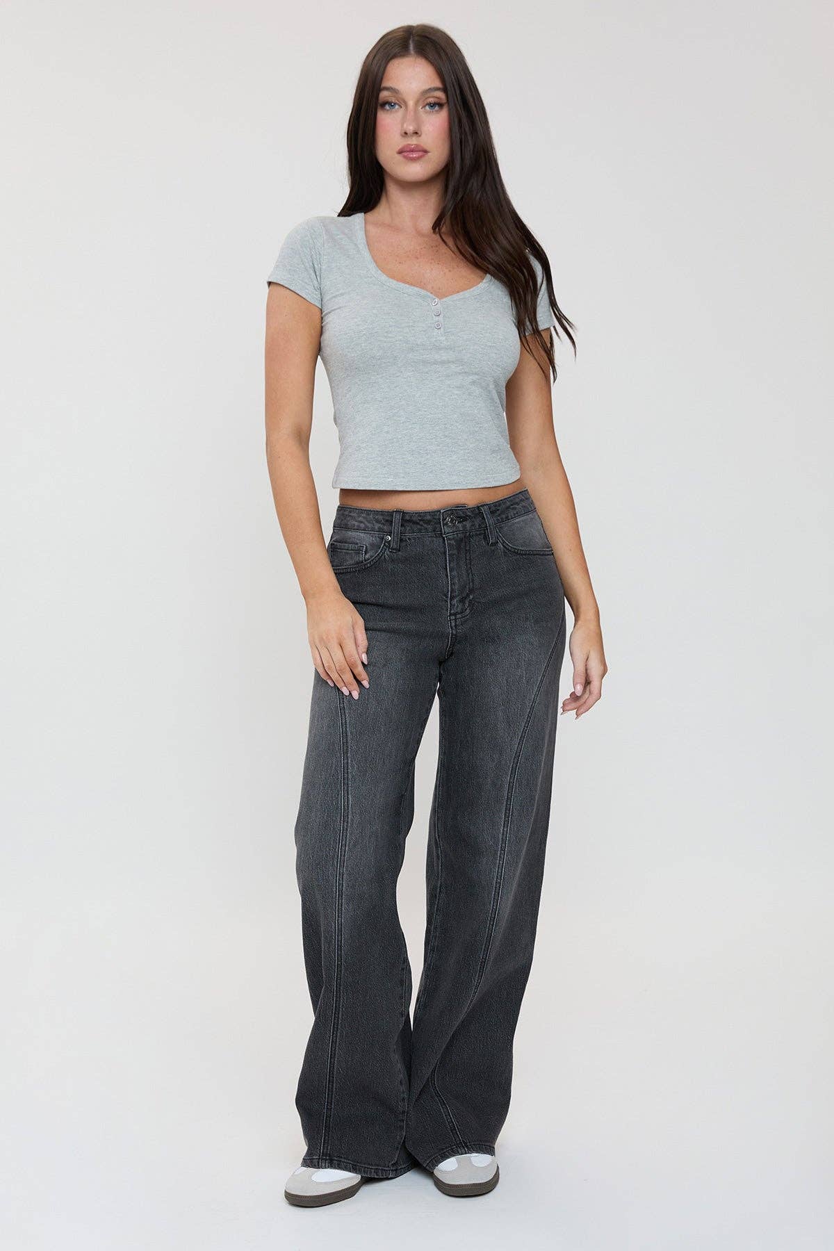 Luxe Bella Seam Detail Wide Leg Jeans