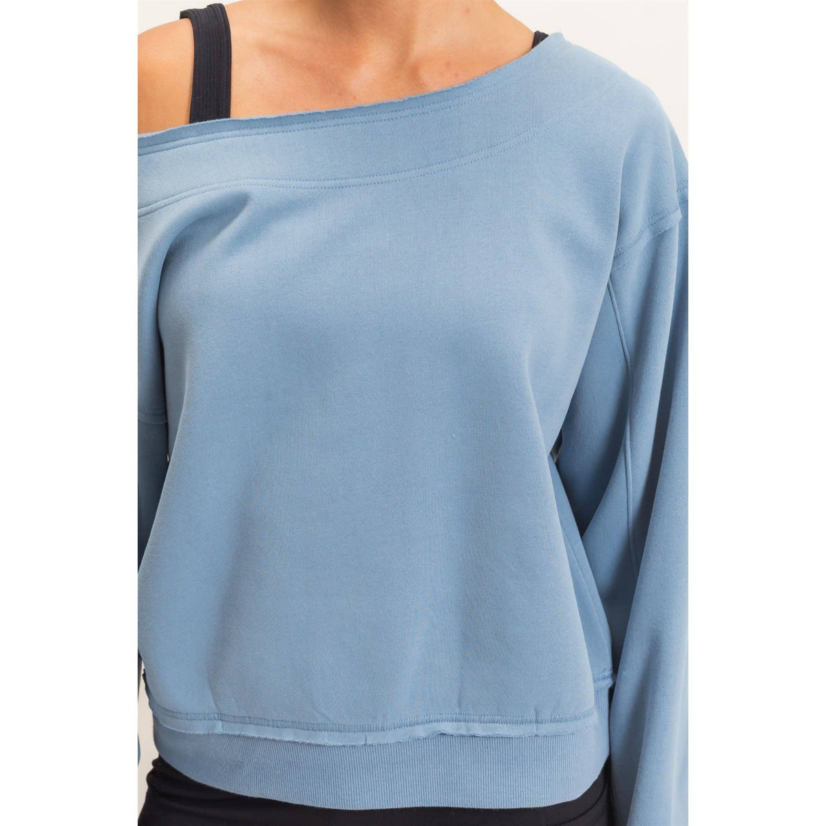 Off The Shoulder Sweatshirt: DUSTY BLUE