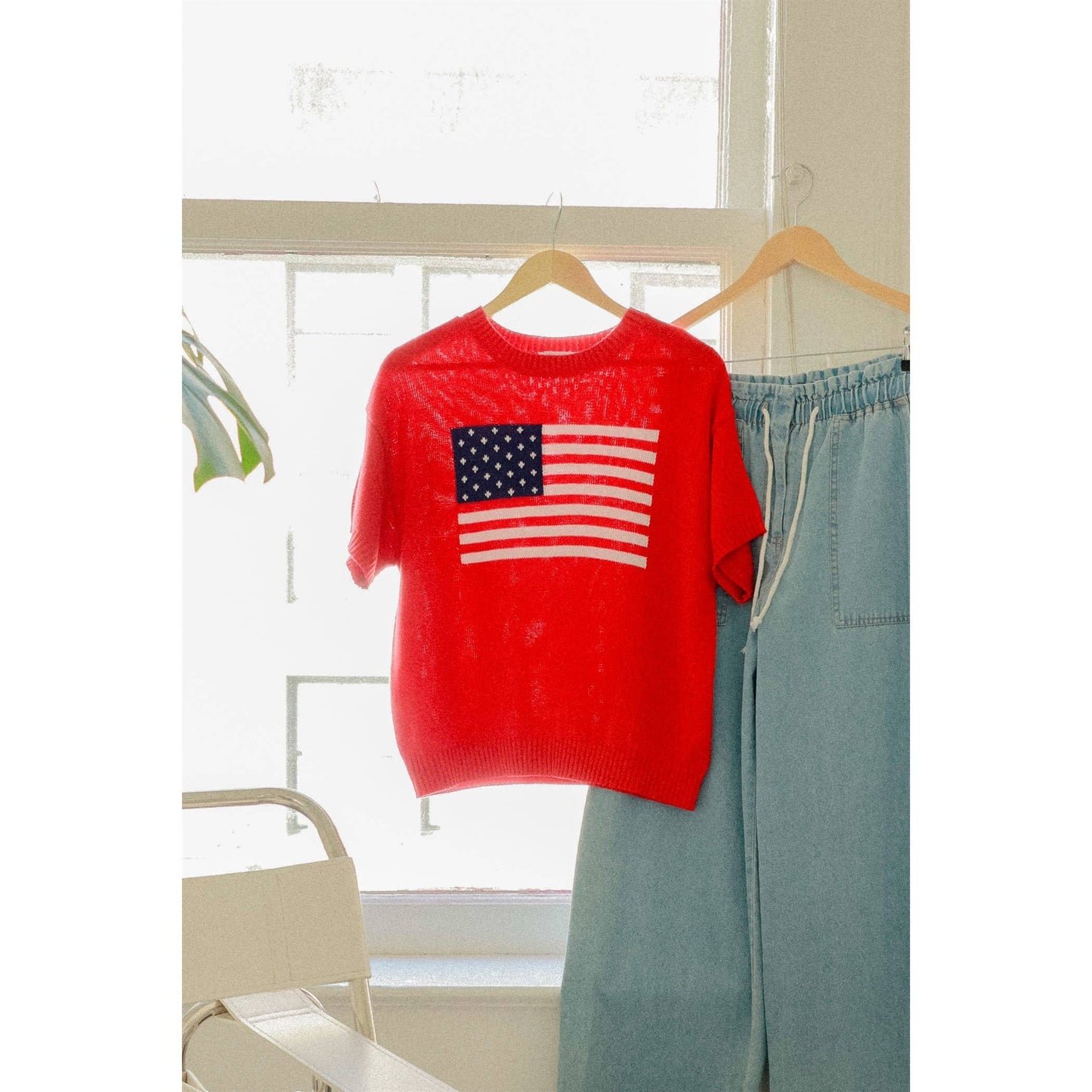 American Flag Knit Top: RED