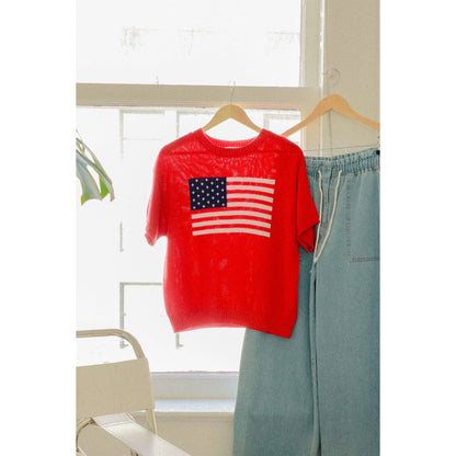 American Flag Knit Top: RED