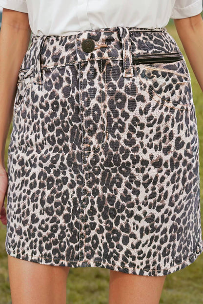 Leopard Denim Mini Skirt