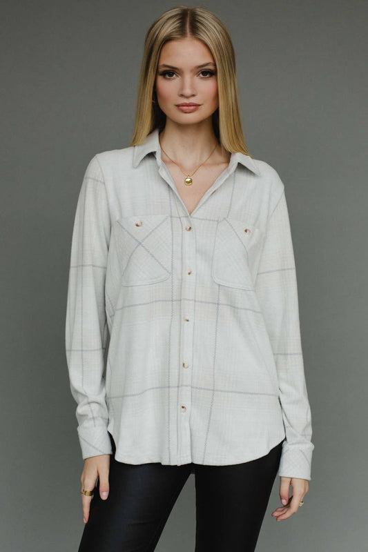 Lt. Tan & Gray Plaid Button Up