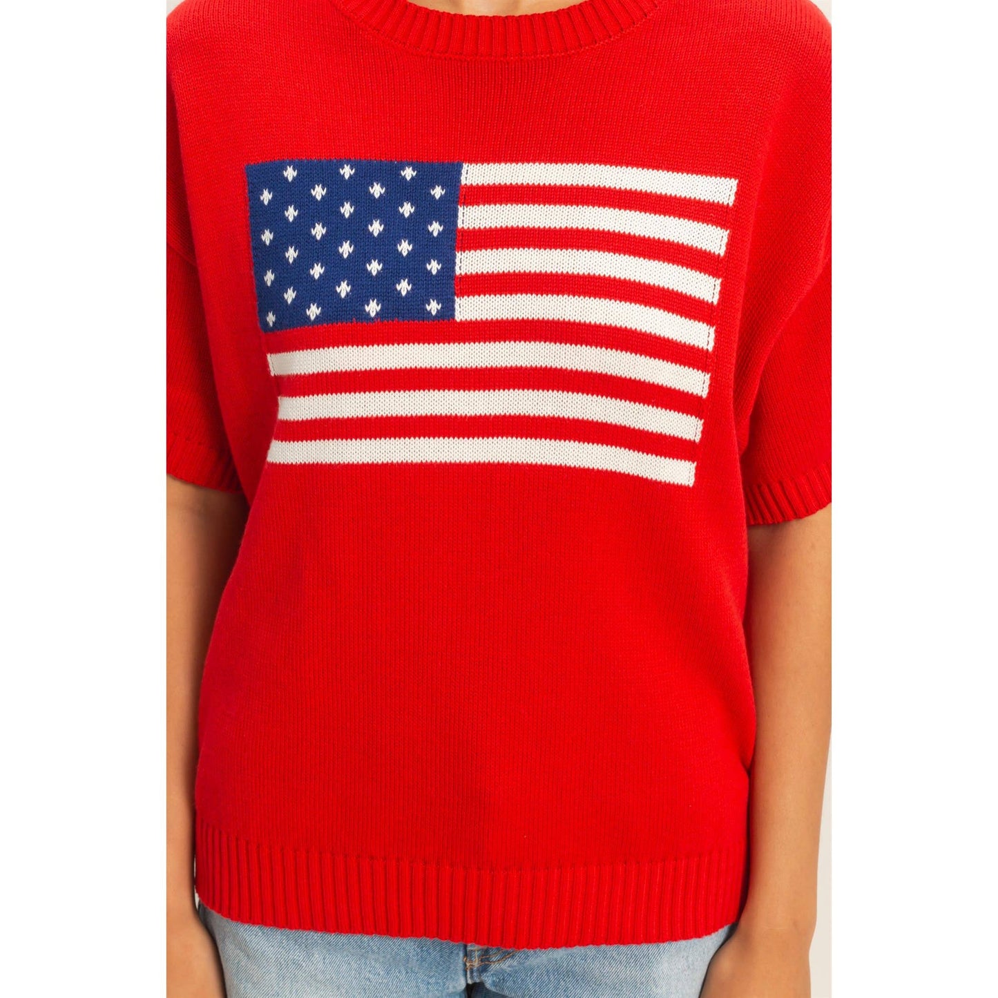 American Flag Knit Top: RED