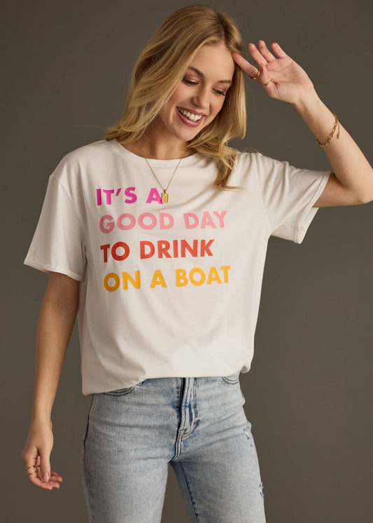 White Drink On A Boat Tee