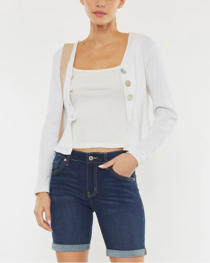 Mid Rise Folded Hem Shorts