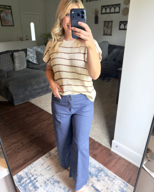 Wide Leg Stretch Pants: NAVY