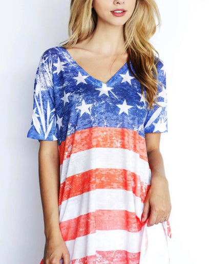 American Flag Print V-neck