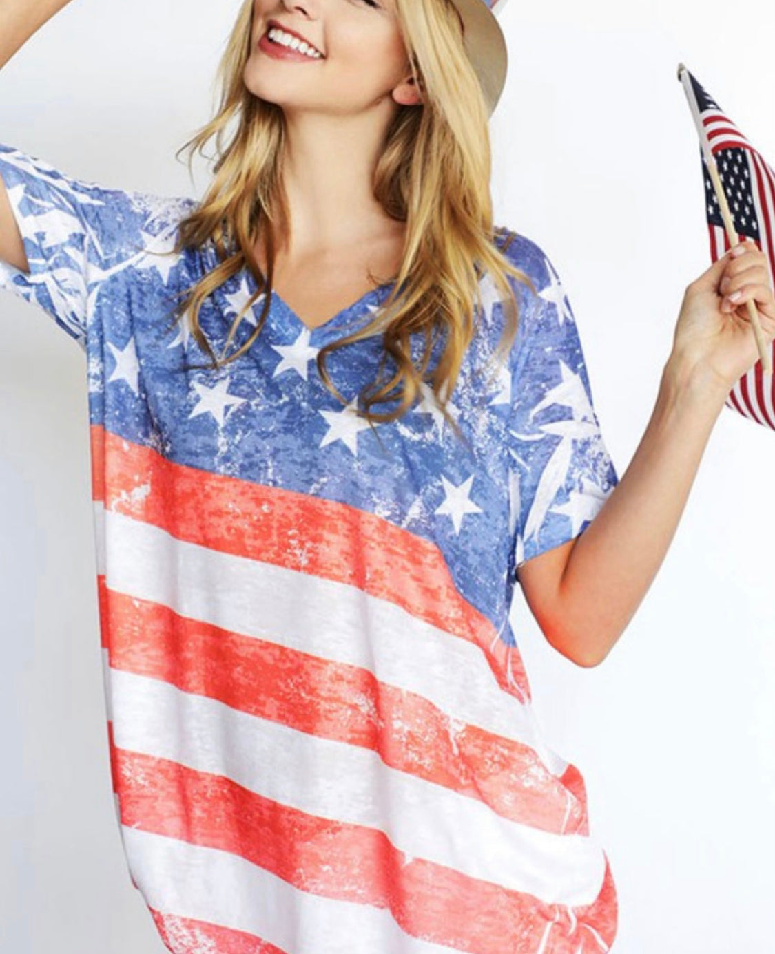American Flag Print V-neck