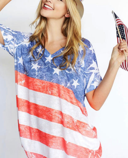 American Flag Print V-neck